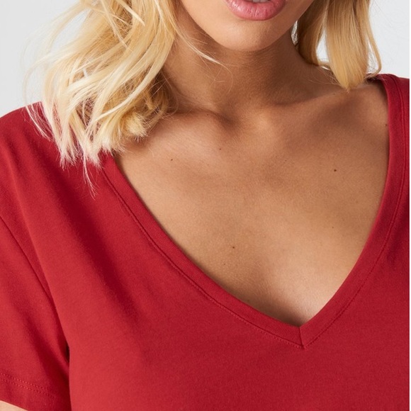 Red V-Neck Cotton Oversized Loose Fit T-Shirt - Picture 4 of 5